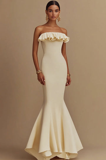 Straight Mermaid Satin White Dress with Ruffles